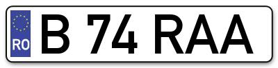Placuta inmatriculare numar auto  B-74-RAA, B 74 RAA, B74RAA