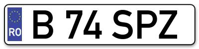 Placuta inmatriculare numar auto  B-74-SPZ, B 74 SPZ, B74SPZ