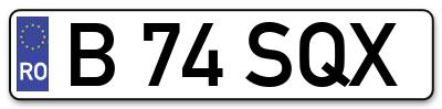 Placuta inmatriculare numar auto  B-74-SQX, B 74 SQX, B74SQX