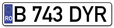 Placuta inmatriculare numar auto  B-743-DYR, B 743 DYR, B743DYR