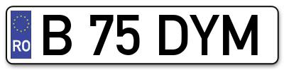 Placuta inmatriculare numar auto  B-75-DYM, B 75 DYM, B75DYM