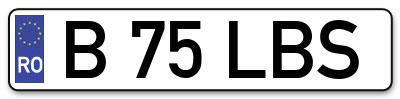 Placuta inmatriculare numar auto  B-75-LBS, B 75 LBS, B75LBS