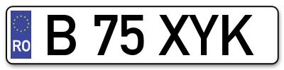 Placuta inmatriculare numar auto  B-75-XYK, B 75 XYK, B75XYK