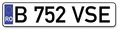 Placuta inmatriculare numar auto  B-752-VSE, B 752 VSE, B752VSE