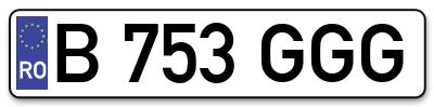 Placuta inmatriculare numar auto  B-753-GGG, B 753 GGG, B753GGG