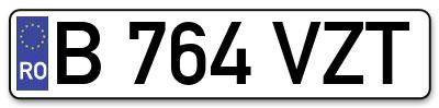 Placuta inmatriculare numar auto  B-764-VZT, B 764 VZT, B764VZT