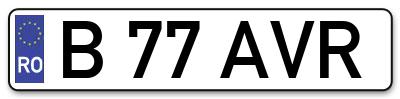 Placuta inmatriculare numar auto  B-77-AVR, B 77 AVR, B77AVR