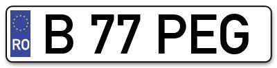 Placuta inmatriculare numar auto  B-77-PEG, B 77 PEG, B77PEG