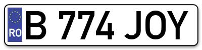 Placuta inmatriculare numar auto  B-774-JOY, B 774 JOY, B774JOY