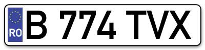 Placuta inmatriculare numar auto  B-774-TVX, B 774 TVX, B774TVX