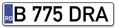 Placuta inmatriculare numar auto  B-775-DRA, B 775 DRA, B775DRA