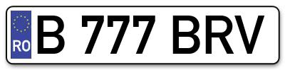 Placuta inmatriculare numar auto  B-777-BRV, B 777 BRV, B777BRV