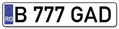 Placuta inmatriculare numar auto  B-777-GAD, B 777 GAD, B777GAD