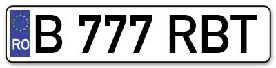 Placuta inmatriculare numar auto  B-777-RBT, B 777 RBT, B777RBT