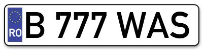 Placuta inmatriculare numar auto  B-777-WAS, B 777 WAS, B777WAS