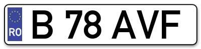 Placuta inmatriculare numar auto  B-78-AVF, B 78 AVF, B78AVF