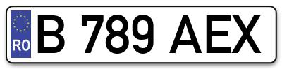 Placuta inmatriculare numar auto  B-789-AEX, B 789 AEX, B789AEX