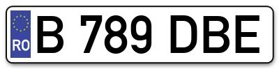 Placuta inmatriculare numar auto  B-789-DBE, B 789 DBE, B789DBE