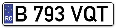 Placuta inmatriculare numar auto  B-793-VQT, B 793 VQT, B793VQT