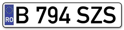 Placuta inmatriculare numar auto  B-794-SZS, B 794 SZS, B794SZS