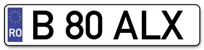 Placuta inmatriculare numar auto  B-80-ALX, B 80 ALX, B80ALX