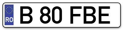 Placuta inmatriculare numar auto  B-80-FBE, B 80 FBE, B80FBE