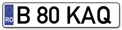 Placuta inmatriculare numar auto  B-80-KAQ, B 80 KAQ, B80KAQ