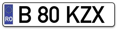 Placuta inmatriculare numar auto  B-80-KZX, B 80 KZX, B80KZX