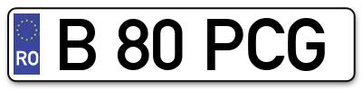 Placuta inmatriculare numar auto  B-80-PCG, B 80 PCG, B80PCG