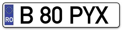Placuta inmatriculare numar auto  B-80-PYX, B 80 PYX, B80PYX