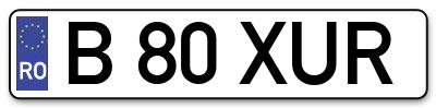 Placuta inmatriculare numar auto  B-80-XUR, B 80 XUR, B80XUR