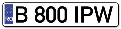 Placuta inmatriculare numar auto  B-800-IPW, B 800 IPW, B800IPW