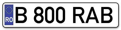 Placuta inmatriculare numar auto  B-800-RAB, B 800 RAB, B800RAB