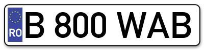 Placuta inmatriculare numar auto  B-800-WAB, B 800 WAB, B800WAB