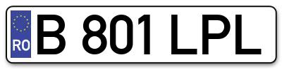 Placuta inmatriculare numar auto  B-801-LPL, B 801 LPL, B801LPL