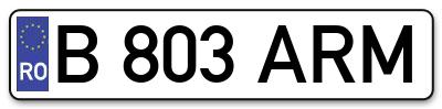 Placuta inmatriculare numar auto  B-803-ARM, B 803 ARM, B803ARM