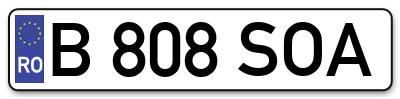 Placuta inmatriculare numar auto  B-808-SOA, B 808 SOA, B808SOA