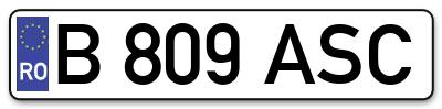 Placuta inmatriculare numar auto  B-809-ASC, B 809 ASC, B809ASC