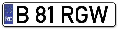 Placuta inmatriculare numar auto  B-81-RGW, B 81 RGW, B81RGW
