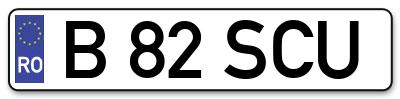 Placuta inmatriculare numar auto  B-82-SCU, B 82 SCU, B82SCU