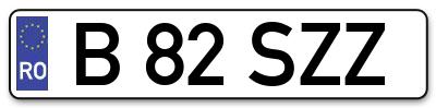 Placuta inmatriculare numar auto  B-82-SZZ, B 82 SZZ, B82SZZ