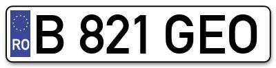Placuta inmatriculare numar auto  B-821-GEO, B 821 GEO, B821GEO