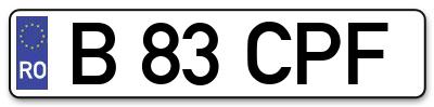 Placuta inmatriculare numar auto  B-83-CPF, B 83 CPF, B83CPF