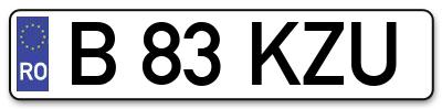 Placuta inmatriculare numar auto  B-83-KZU, B 83 KZU, B83KZU