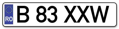 Placuta inmatriculare numar auto  B-83-XXW, B 83 XXW, B83XXW