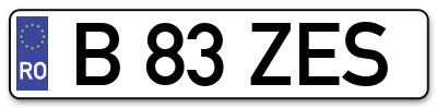 Placuta inmatriculare numar auto  B-83-ZES, B 83 ZES, B83ZES
