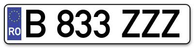 Placuta inmatriculare numar auto  B-833-ZZZ, B 833 ZZZ, B833ZZZ