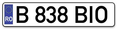 Placuta inmatriculare numar auto  B-838-BIO, B 838 BIO, B838BIO