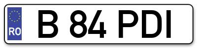 Placuta inmatriculare numar auto  B-84-PDI, B 84 PDI, B84PDI