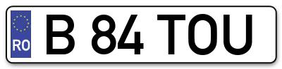 Placuta inmatriculare numar auto  B-84-TOU, B 84 TOU, B84TOU